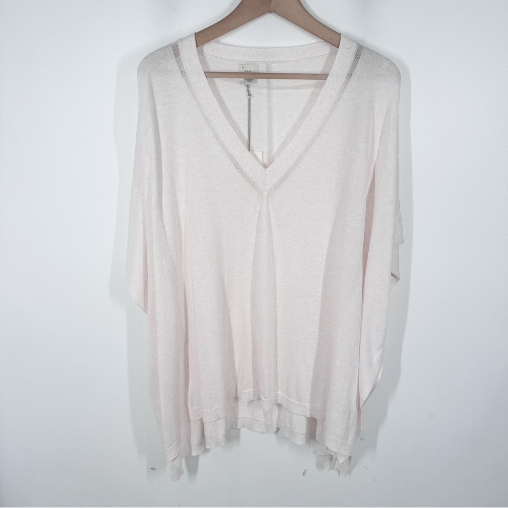 NWT A New Day Women's V-Neck Knit Pullover Poncho in Heather Cream One Size
